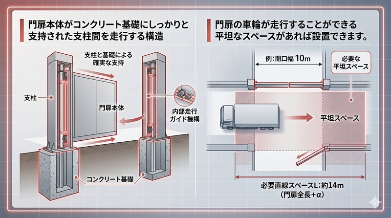ノンレール式門扉のメリット（快適な操作性と安全性に優れている）のイラスト